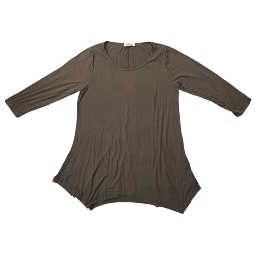 Esenchel Womens Large Top Army Green 3/4 Sleeve Handkerchief Hem Flowy Boho EUC